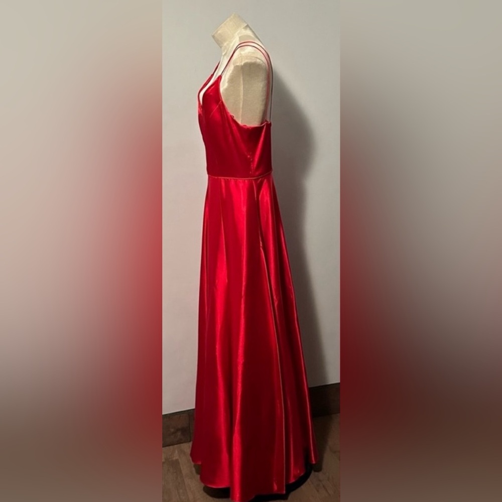 Sequin Hearts Vibrant Red Satin Prom Dress - Picture 3 of 5